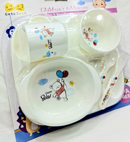 BPA-free 6 in 1 Baby Feeding Set Cute Duck - 8508 (Square Shape)