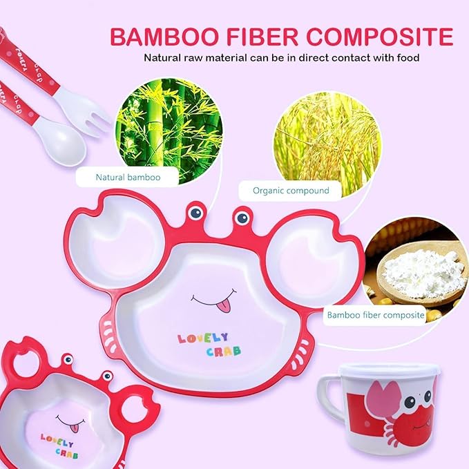 Bamboo Fiber Tableware Set 5 pcs for Kids (Lovely Crab)