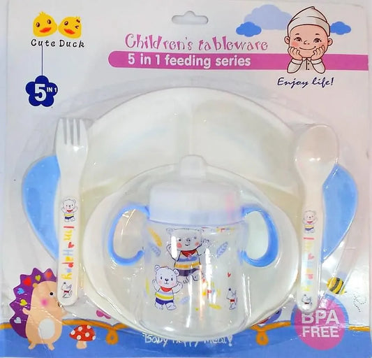 BPA-free 5 in 1 Baby Feeding Set Cute Duck - 8521 (Oval Shape)