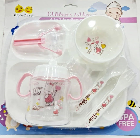 BPA-free 6 in 1 Baby Feeding Set Cute Duck - 8509  (Square Shape)